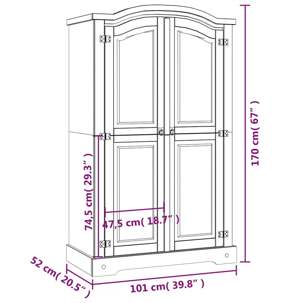 Wooden Wardrobe for Bedroom 2 Doors Brown Pine