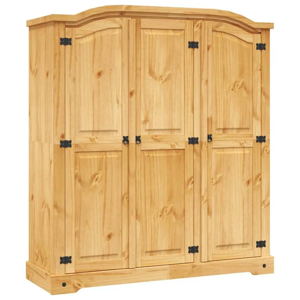 Wooden Wardrobe Cabinet for Bedroom 3 Door Brown Pine Armoire Storage Cupboard