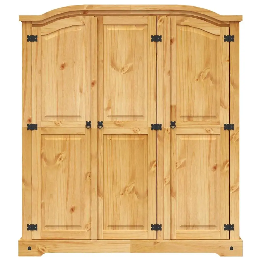 Wooden Wardrobe Cabinet for Bedroom 3 Door Brown Pine Armoire Storage Cupboard