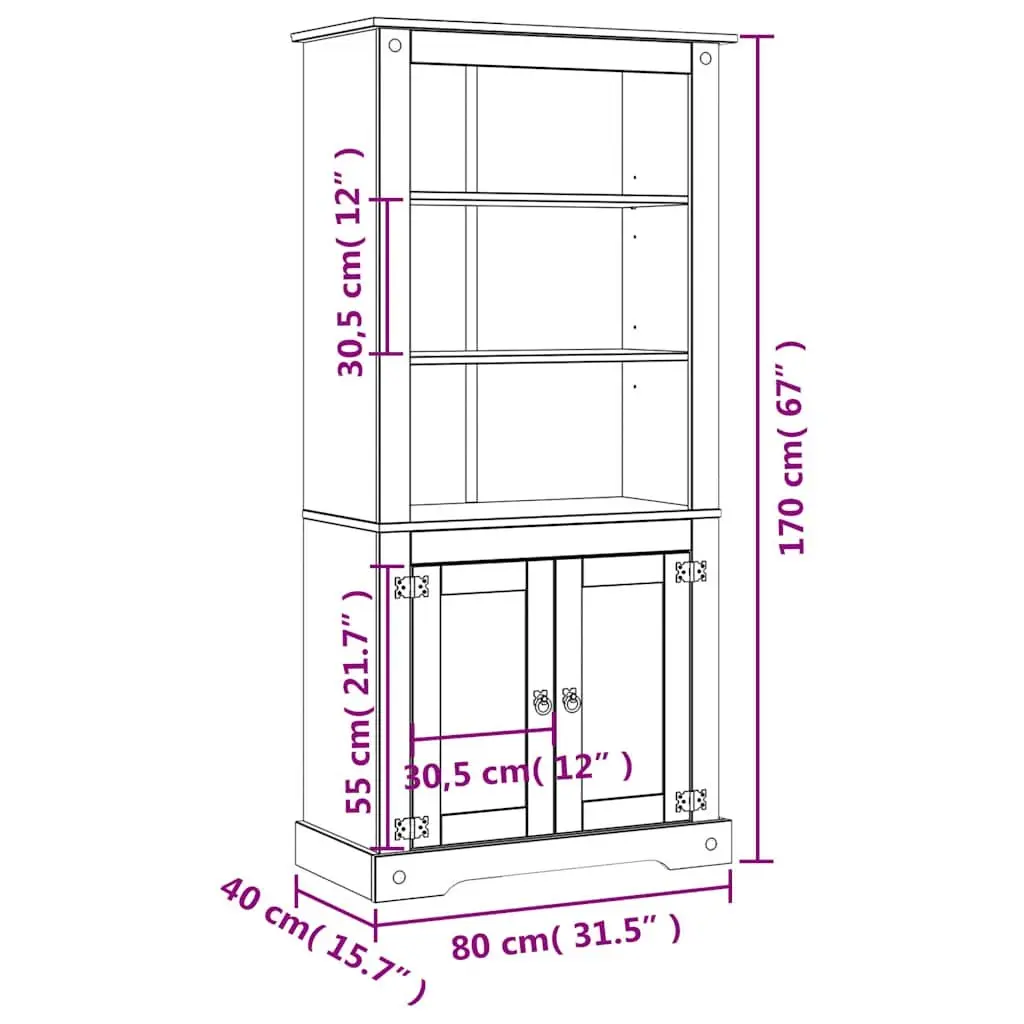 Storage Cupboard Mexican Corona Style 80x40x170cm Brown Wooden Cabinet Display