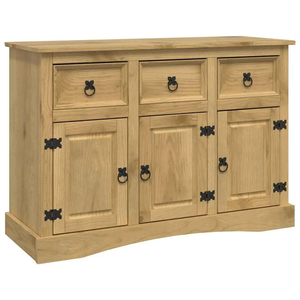 Sideboard Solid Pinewood Storage Cabinet 3 Doors Drawers Compartments Brown