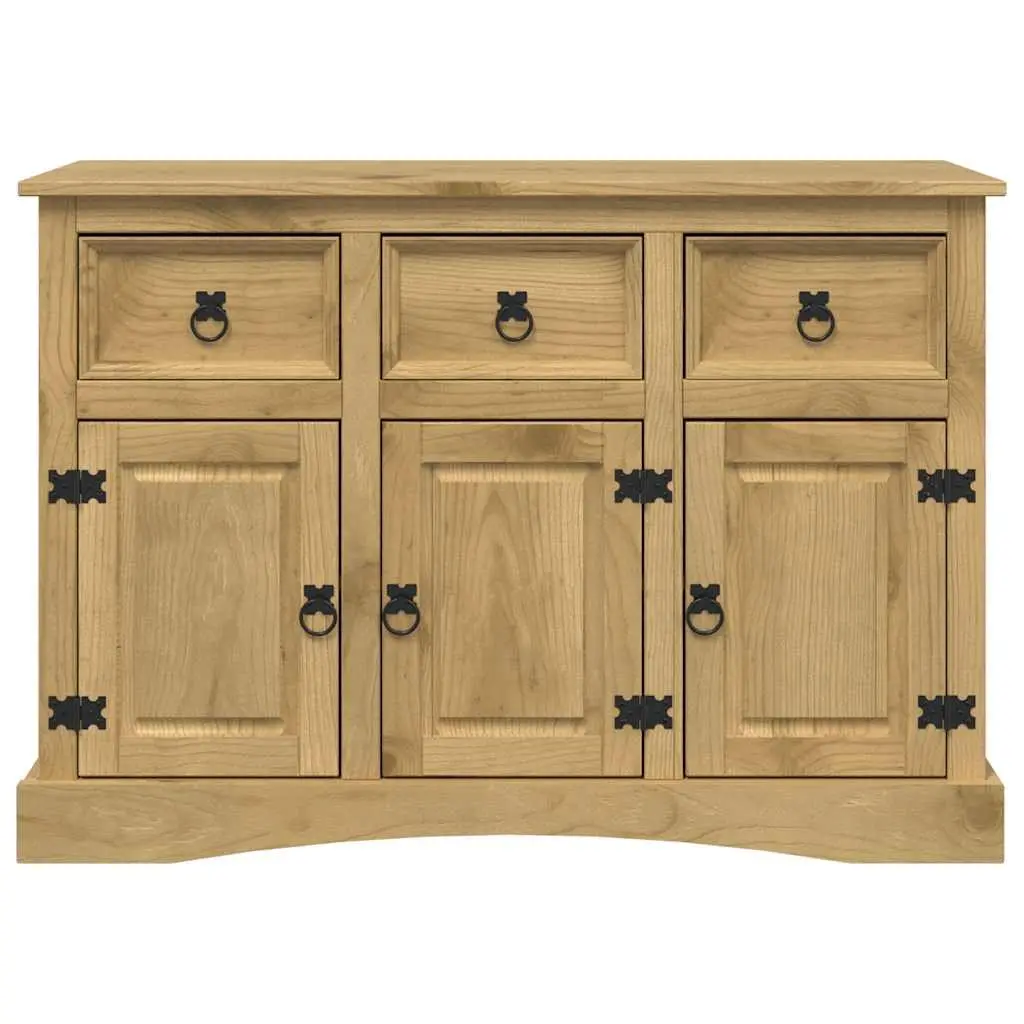 Sideboard Solid Pinewood Storage Cabinet 3 Doors Drawers Compartments Brown