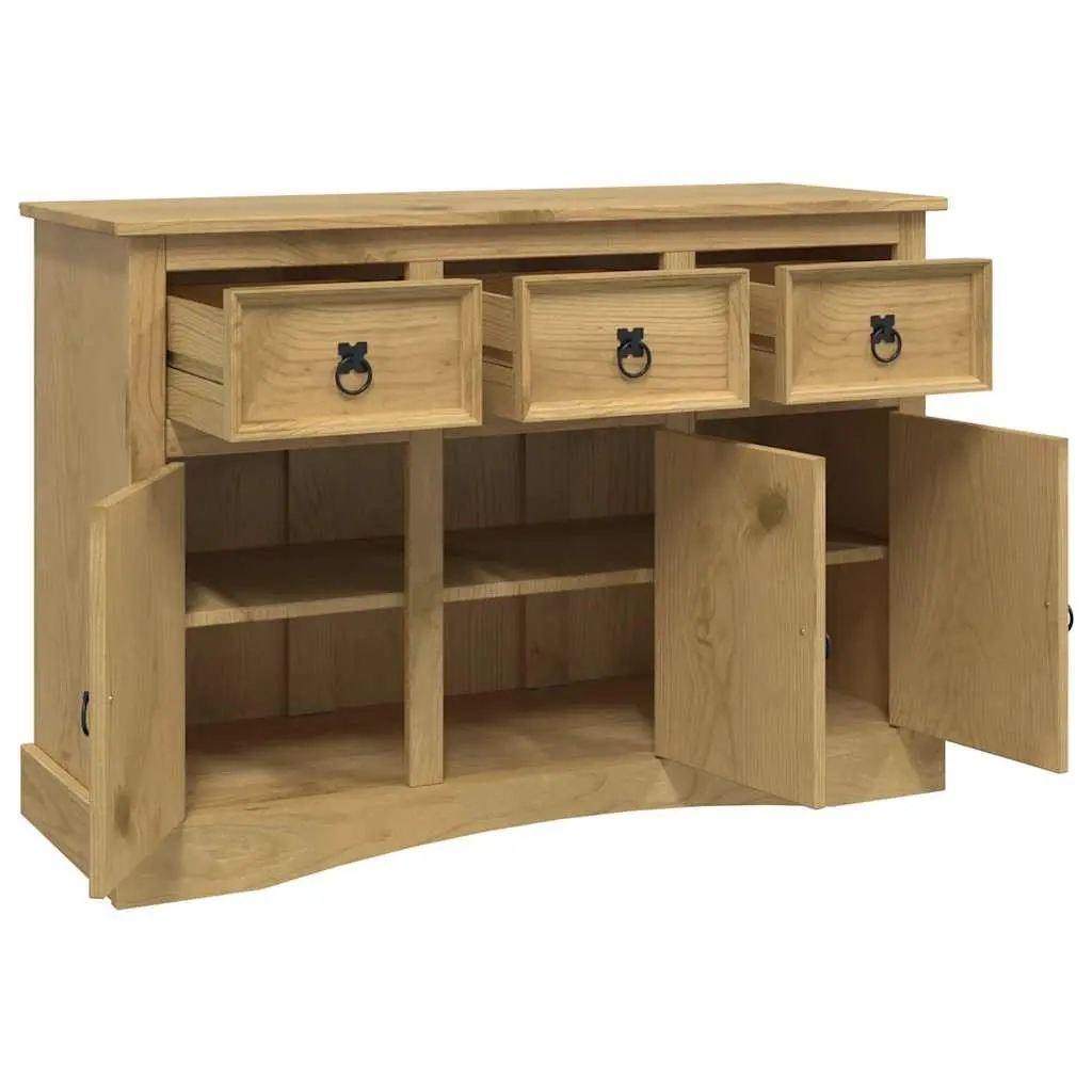 Sideboard Solid Pinewood Storage Cabinet 3 Doors Drawers Compartments Brown