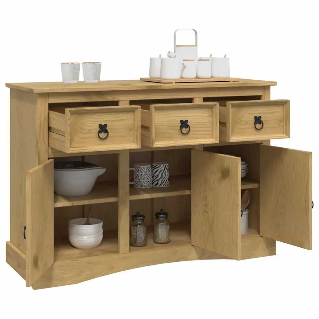 Sideboard Solid Pinewood Storage Cabinet 3 Doors Drawers Compartments Brown