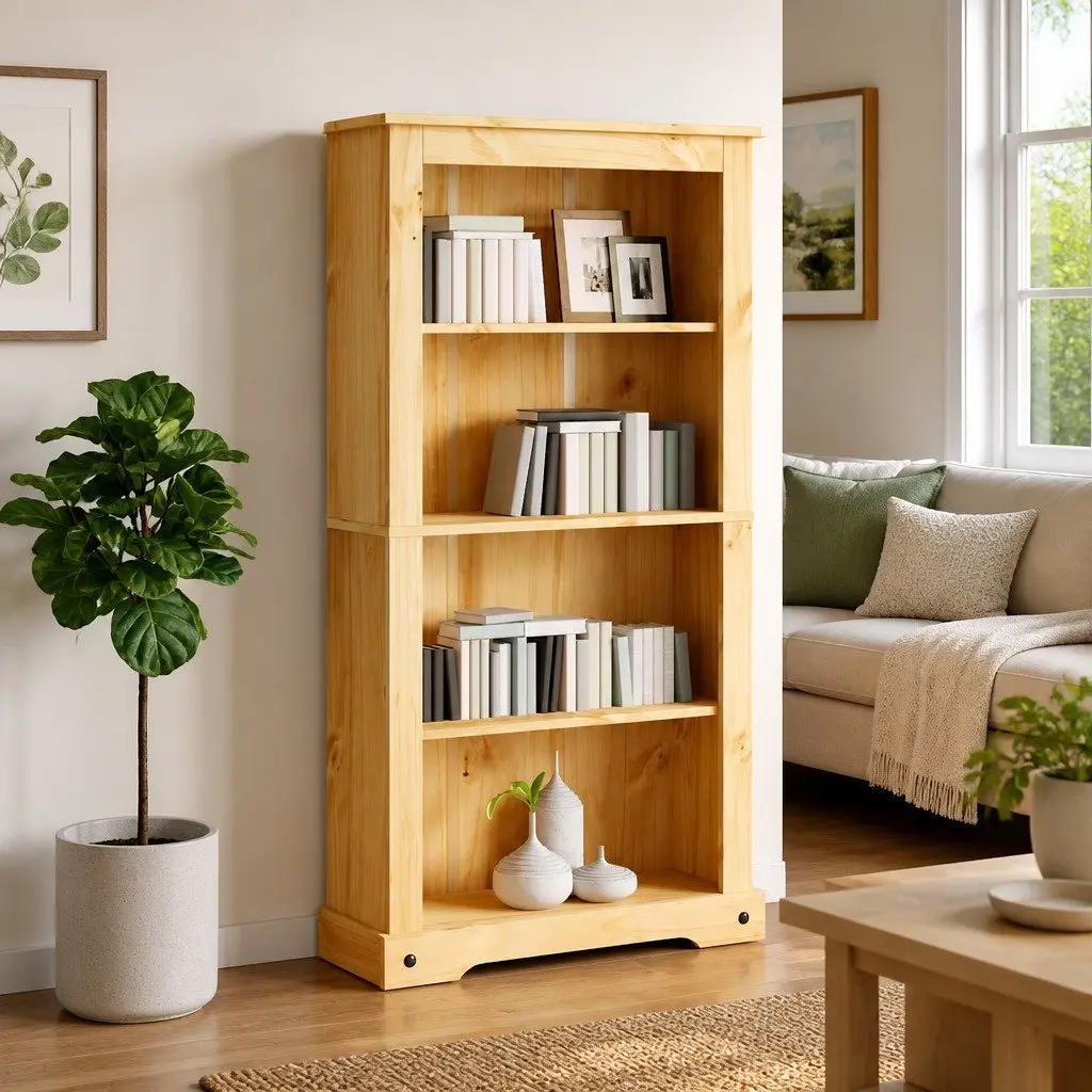 4-Tier Bookcase Storage Unit for Study Living Room Home Office Brown Wooden 80 x 29 x 150 cm