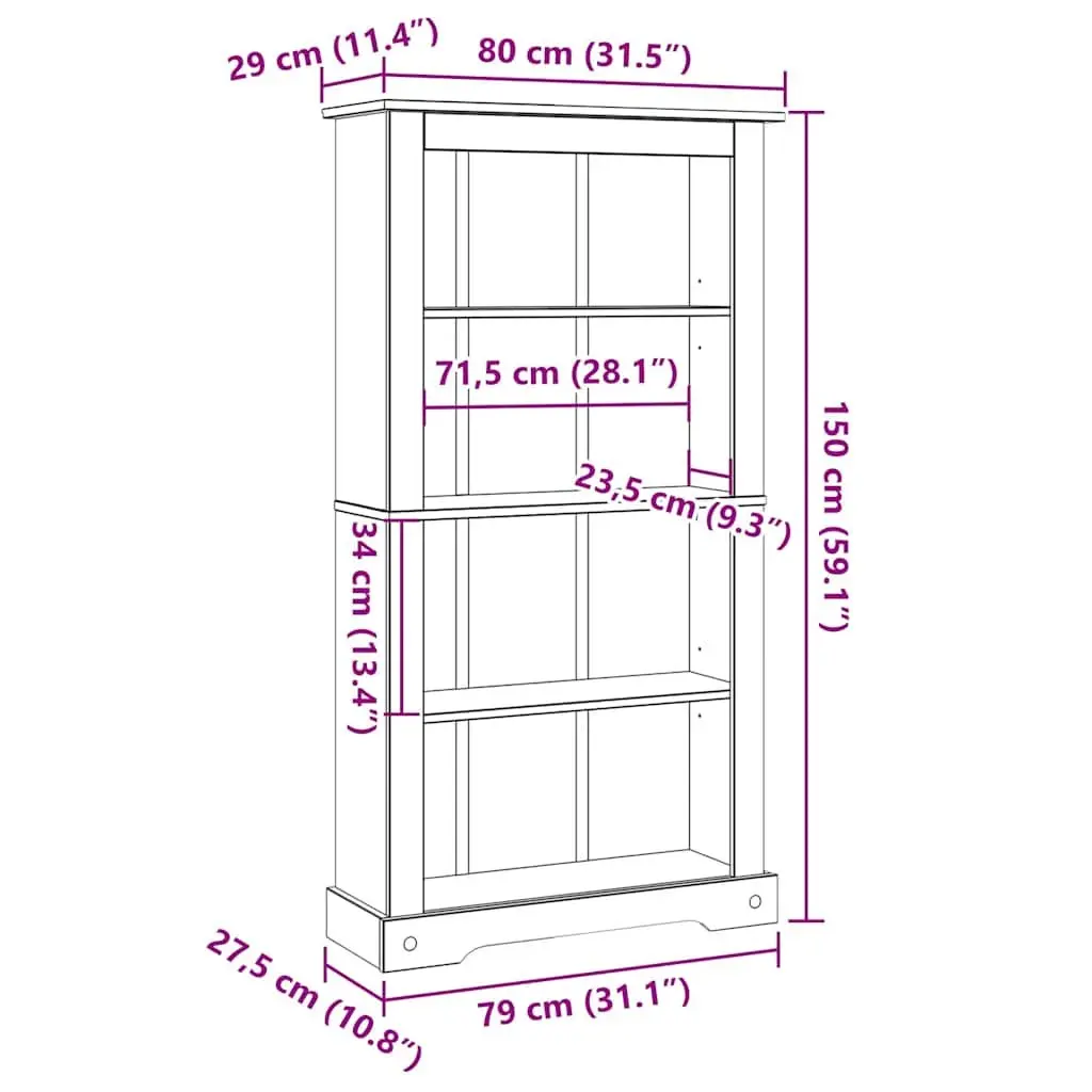 4-Tier Bookcase Storage Unit for Study Living Room Home Office Brown Wooden 80 x 29 x 150 cm