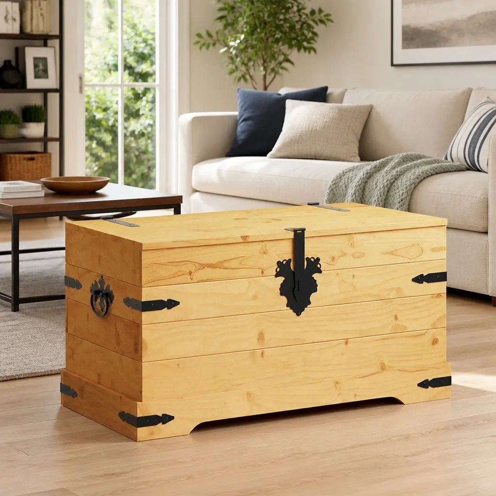 Wooden Storage Chest for Bedroom Living Room Brown 91 x 49.5 x 47 cm Rustic Pinewood Corona Style