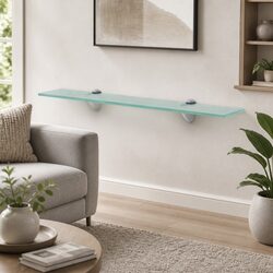 Floating Glass Wall Shelf 60x10cm Transparent Modern Display Storage Bracket