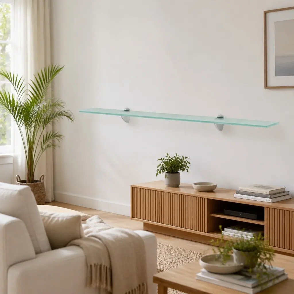 Floating Wall Shelf Glass Bathroom 100x10 cm Tempered Safety Modern Display