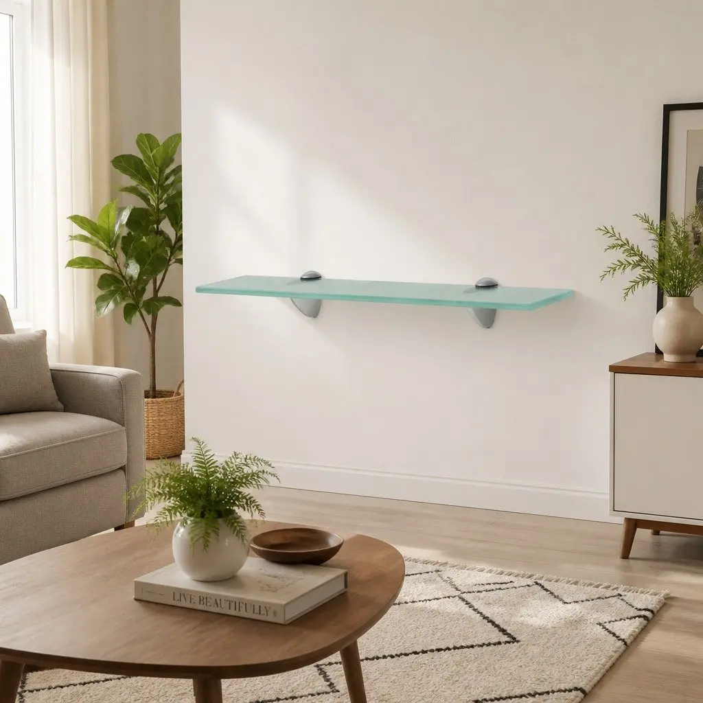 50x20cm Floating Shelf with Safety Glass and Brackets