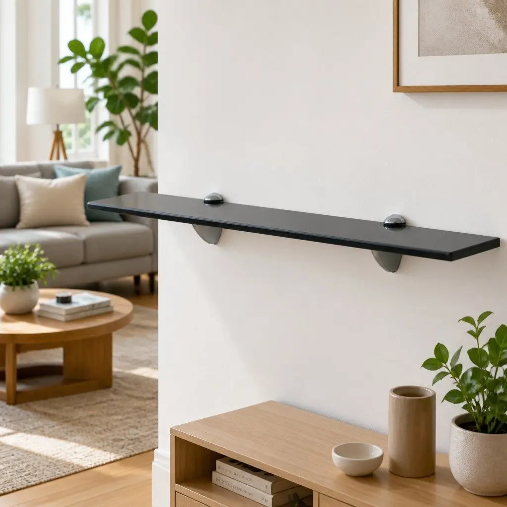 Black Floating Glass Shelf 60x20 cm