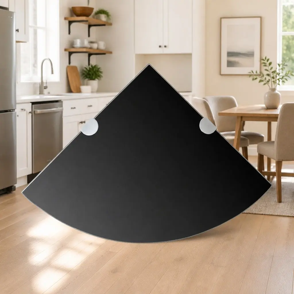 Black Glass Floating Corner Shelf, 25cm