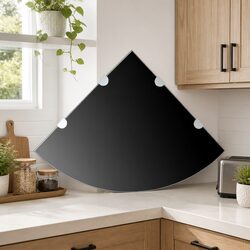 Corner Wall Shelf Black Glass Floating Storage Kitchen Bathroom Display Ledge