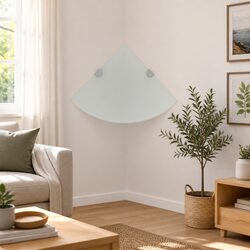 White Corner Wall Shelf Glass Floating Mount 25x25cm Storage Display Ledge