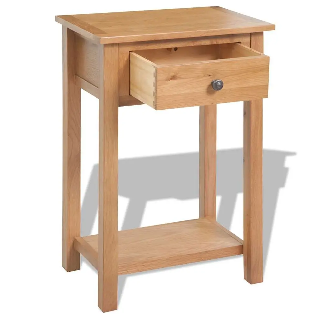 Solid Oak Wood Console Table Brown Compact Hallway Entry Display Furniture
