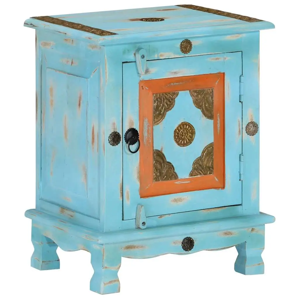 Bedside Table Indian Style Solid Mango Wood Blue Nightstand Storage