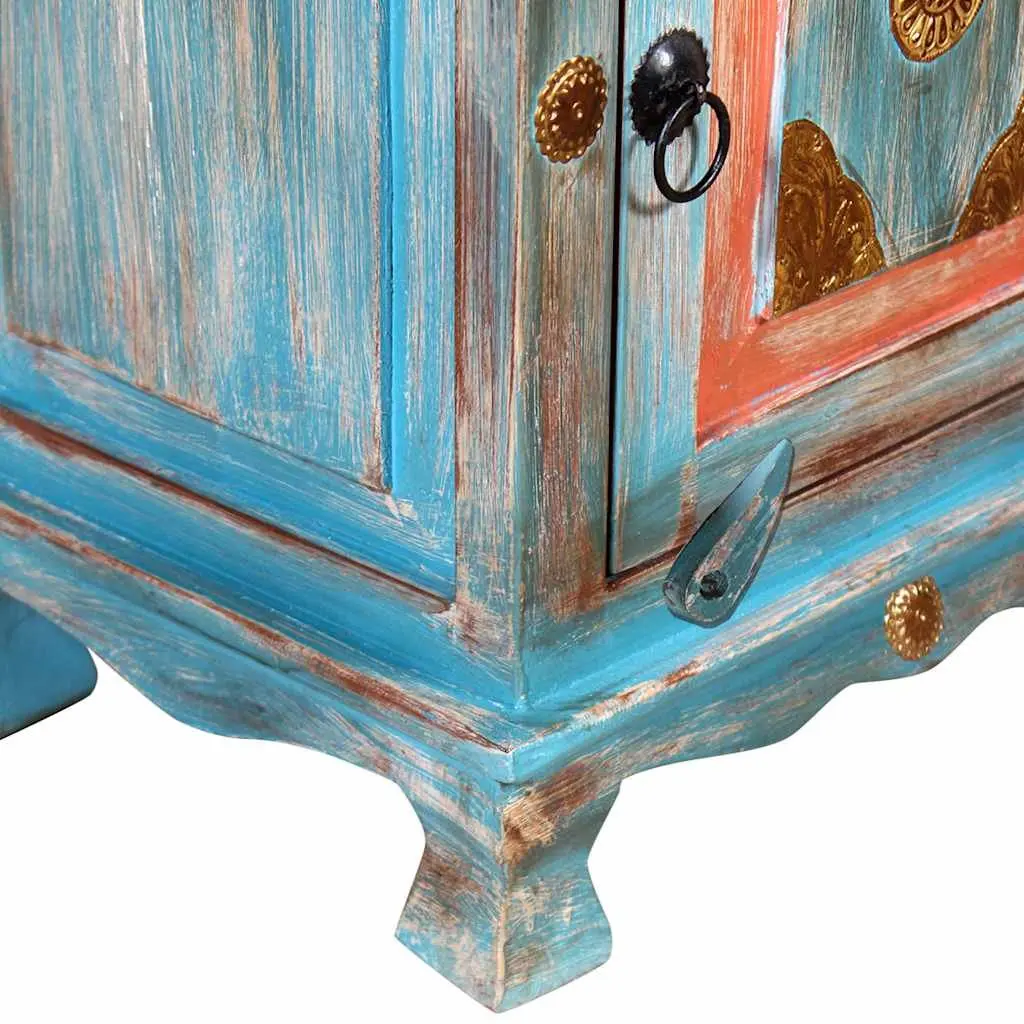Bedside Table Indian Style Solid Mango Wood Blue Nightstand Storage