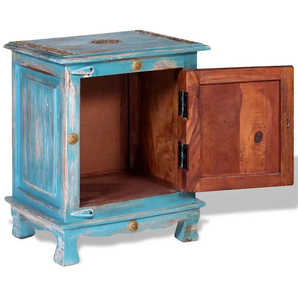 Bedside Table Indian Style Solid Mango Wood Blue Nightstand Storage