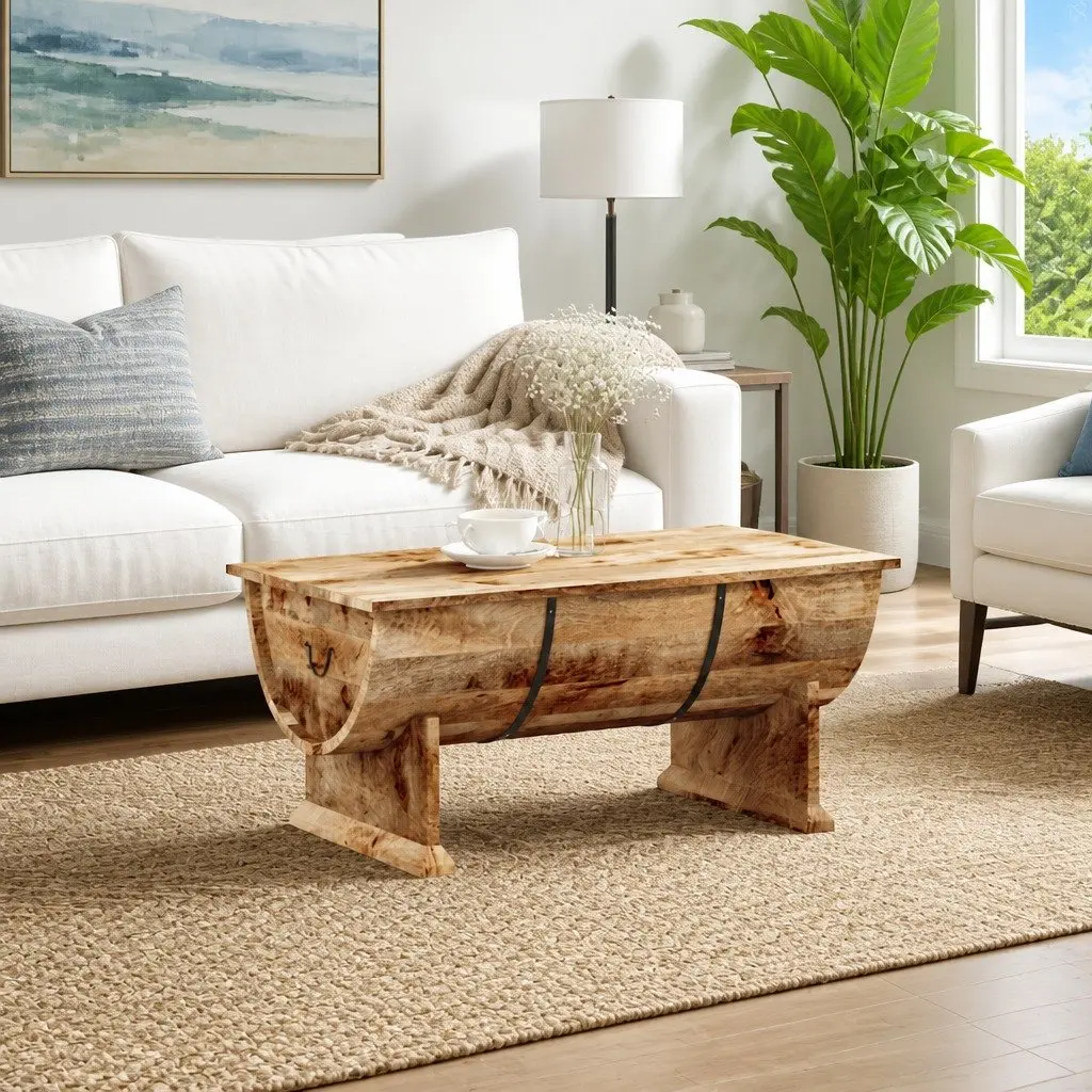Solid Mango Wood Coffee Table Handmade Vintage Brown Living Room 88L x 50W x 40H cm