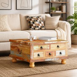 Coffee Table Reclaimed Wood Industrial Vintage 70x70x38 cm Brown Drawers