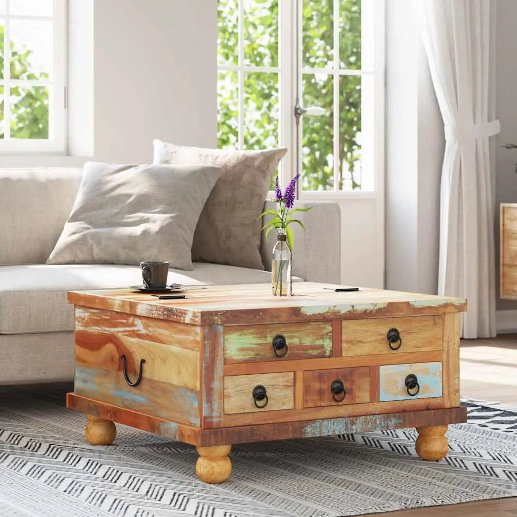 Coffee Table Industrial Vintage Reclaimed Wood 70x70x38 cm Brown