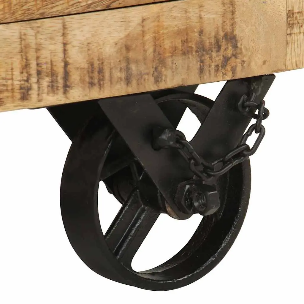 Industrial Wooden Coffee Table for Living Room with 5 Drawers and Iron Wheels 70 x 70 x 40 cm