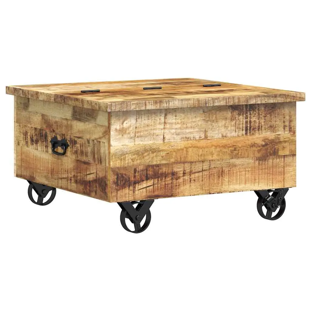 Industrial Wooden Coffee Table for Living Room with 5 Drawers and Iron Wheels 70 x 70 x 40 cm