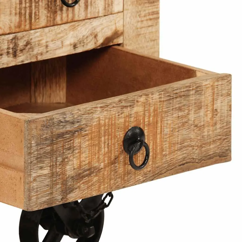 Industrial Wooden Coffee Table for Living Room with 5 Drawers and Iron Wheels 70 x 70 x 40 cm
