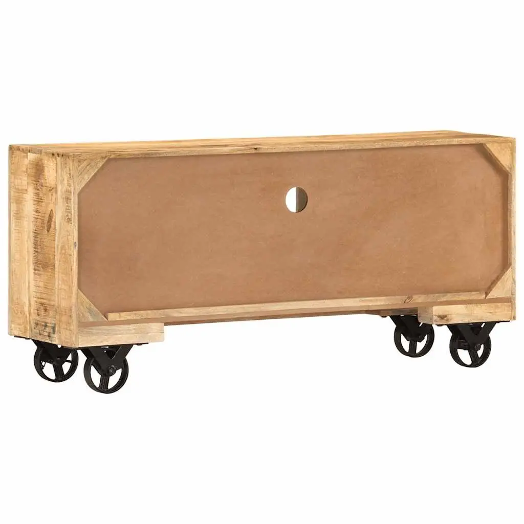 Wooden TV Cabinet Industrial Style Rough Mango Storage Unit with Wheels