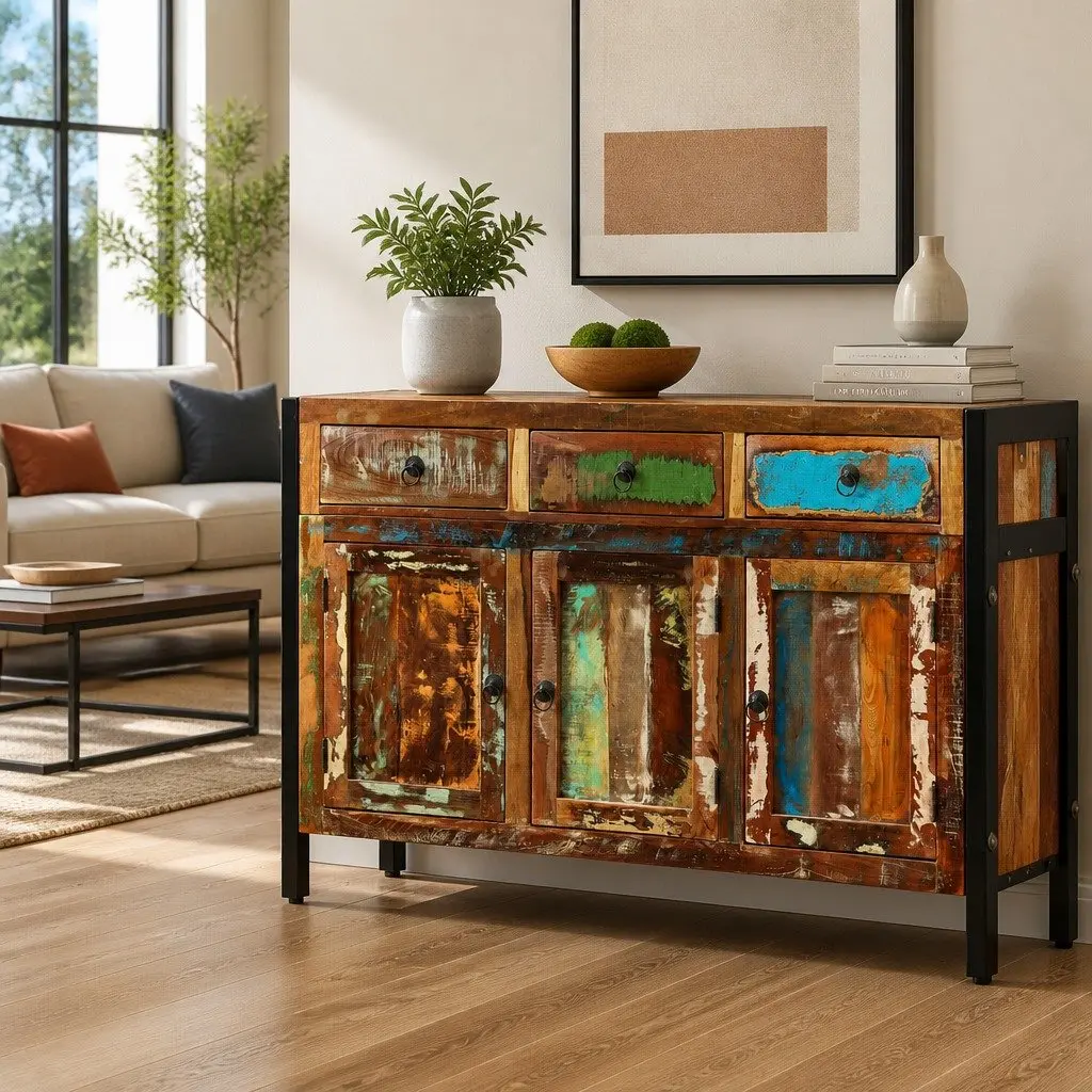 Sideboard Buffet Cabinet Living Room Dining Room 120x35x76cm Solid Reclaimed Wood 3 Drawers Storage