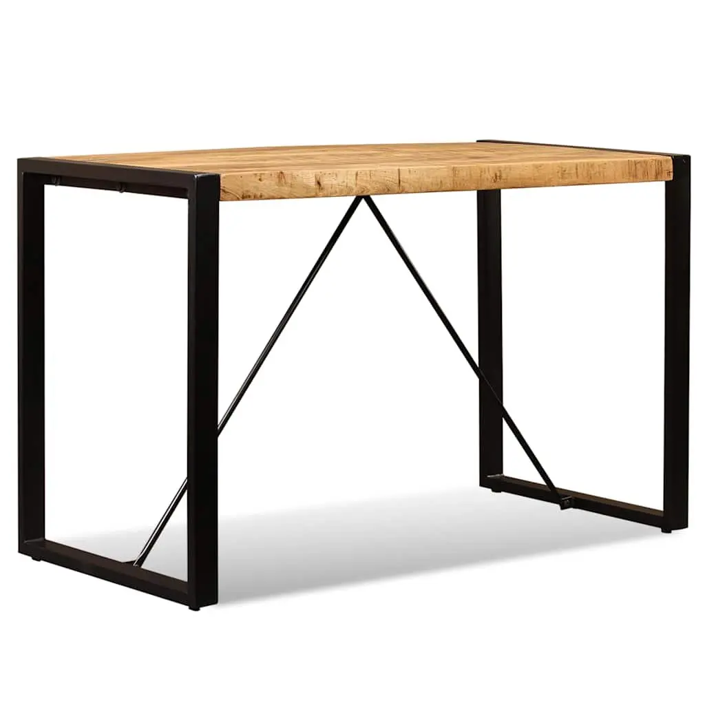 Dining Table Kitchen Dining Room 120cm Solid Rough Mango Wood Industrial Style Steel Legs