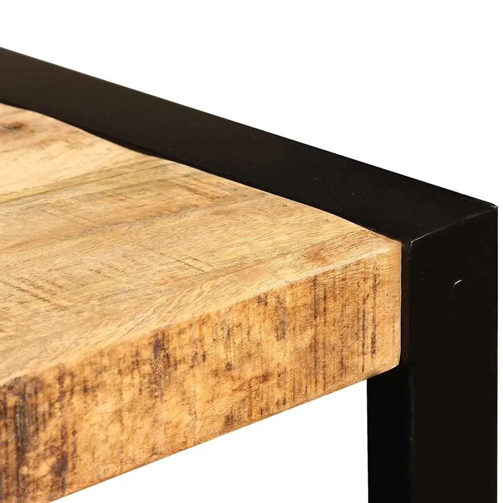 Dining Table Kitchen Dining Room 120cm Solid Rough Mango Wood Industrial Style Steel Legs