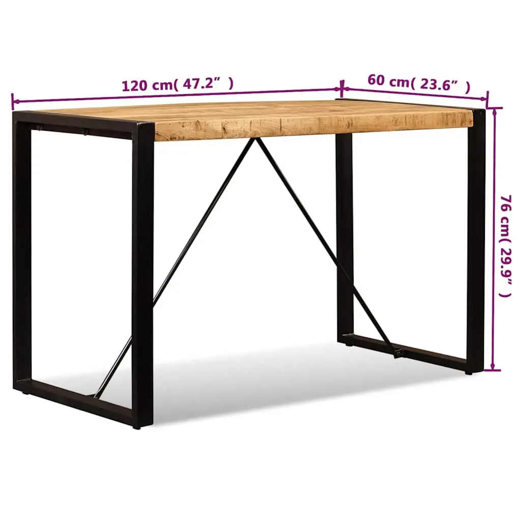 Dining Table Kitchen Dining Room 120cm Solid Rough Mango Wood Industrial Style Steel Legs