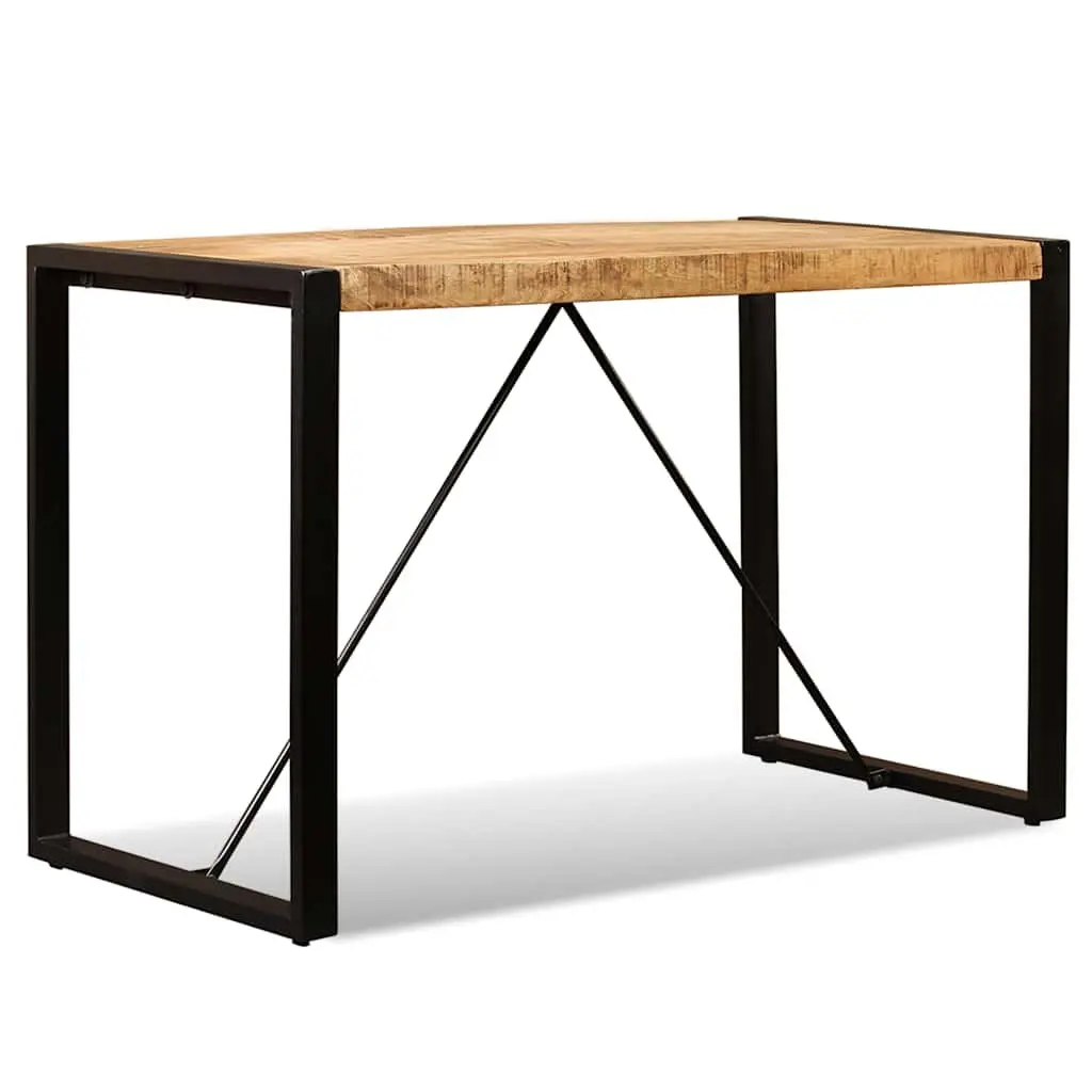 Dining Table Kitchen Dining Room 120cm Solid Rough Mango Wood Industrial Style Steel Legs