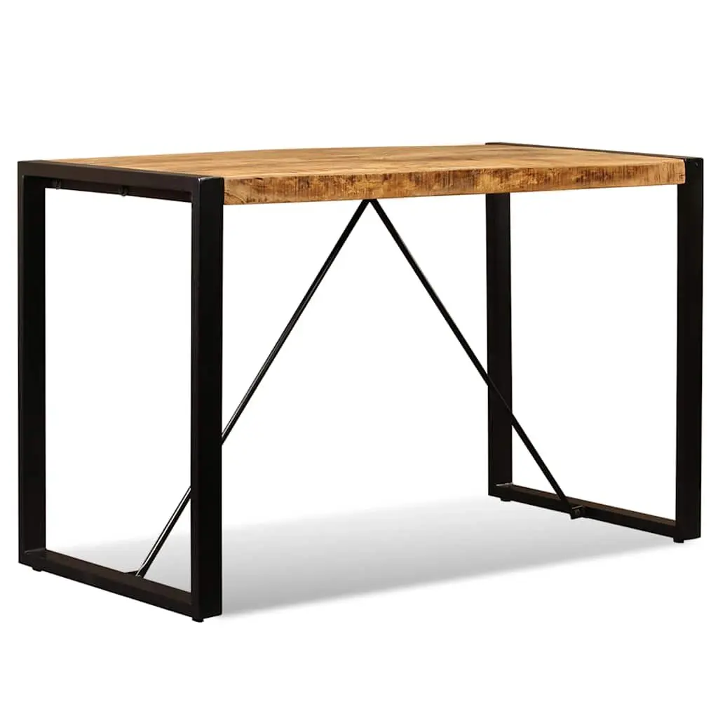 Dining Table Kitchen Dining Room 120cm Solid Rough Mango Wood Industrial Style Steel Legs