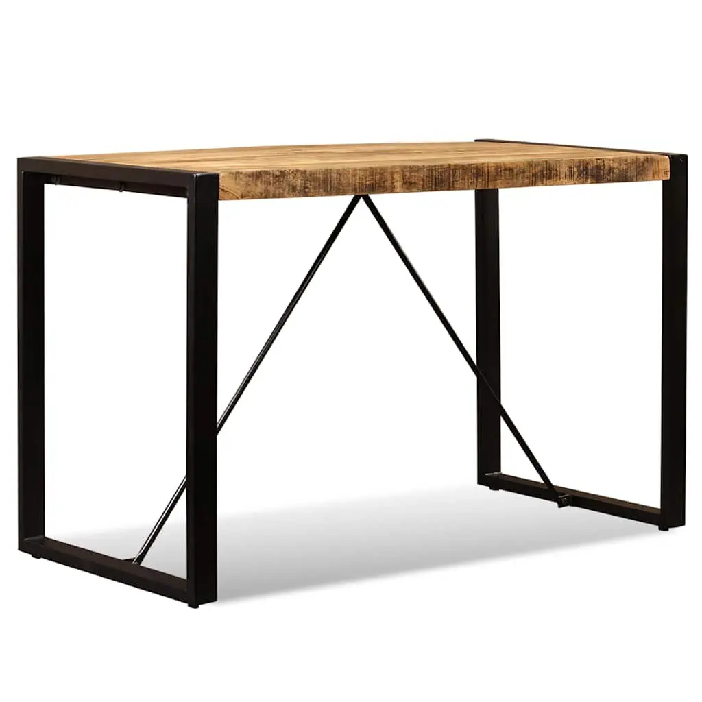 Dining Table Kitchen Dining Room 120cm Solid Rough Mango Wood Industrial Style Steel Legs