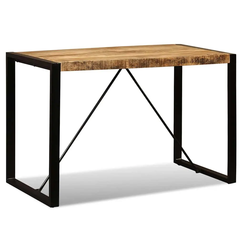 Dining Table Kitchen Dining Room 120cm Solid Rough Mango Wood Industrial Style Steel Legs