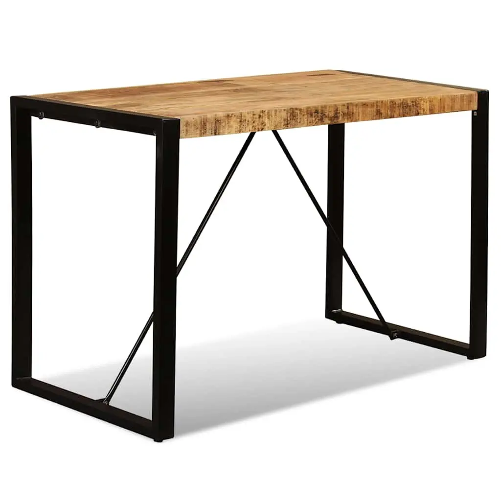 Dining Table Kitchen Dining Room 120cm Solid Rough Mango Wood Industrial Style Steel Legs