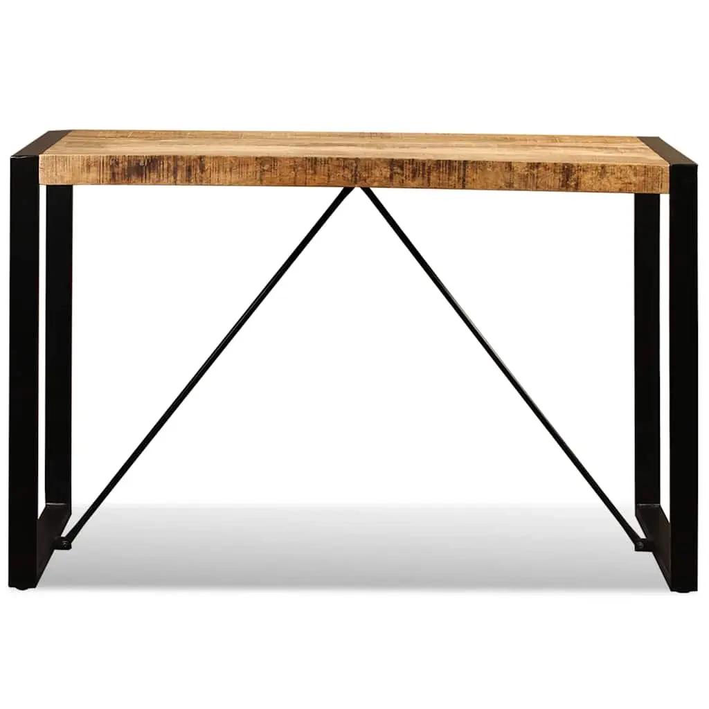 Dining Table Kitchen Dining Room 120cm Solid Rough Mango Wood Industrial Style Steel Legs