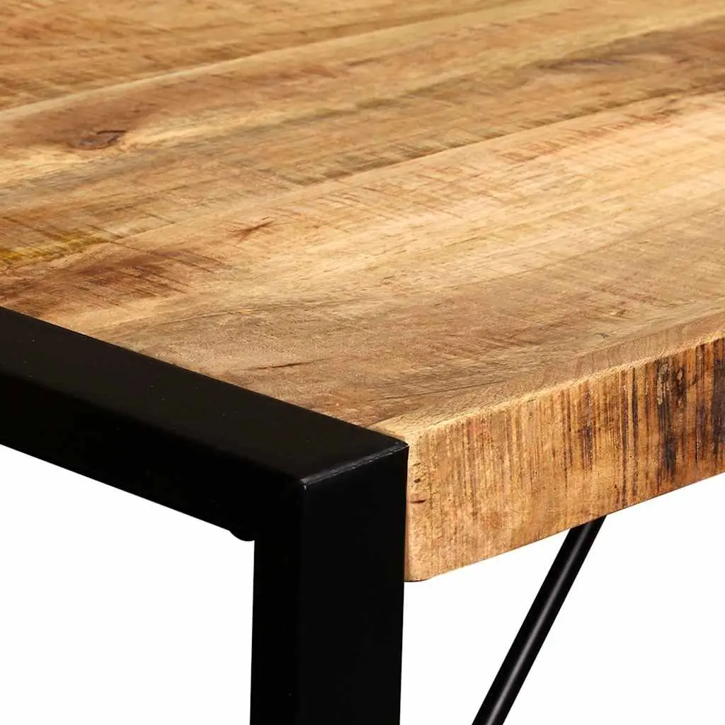 Dining Table Kitchen Dining Room 120cm Solid Rough Mango Wood Industrial Style Steel Legs