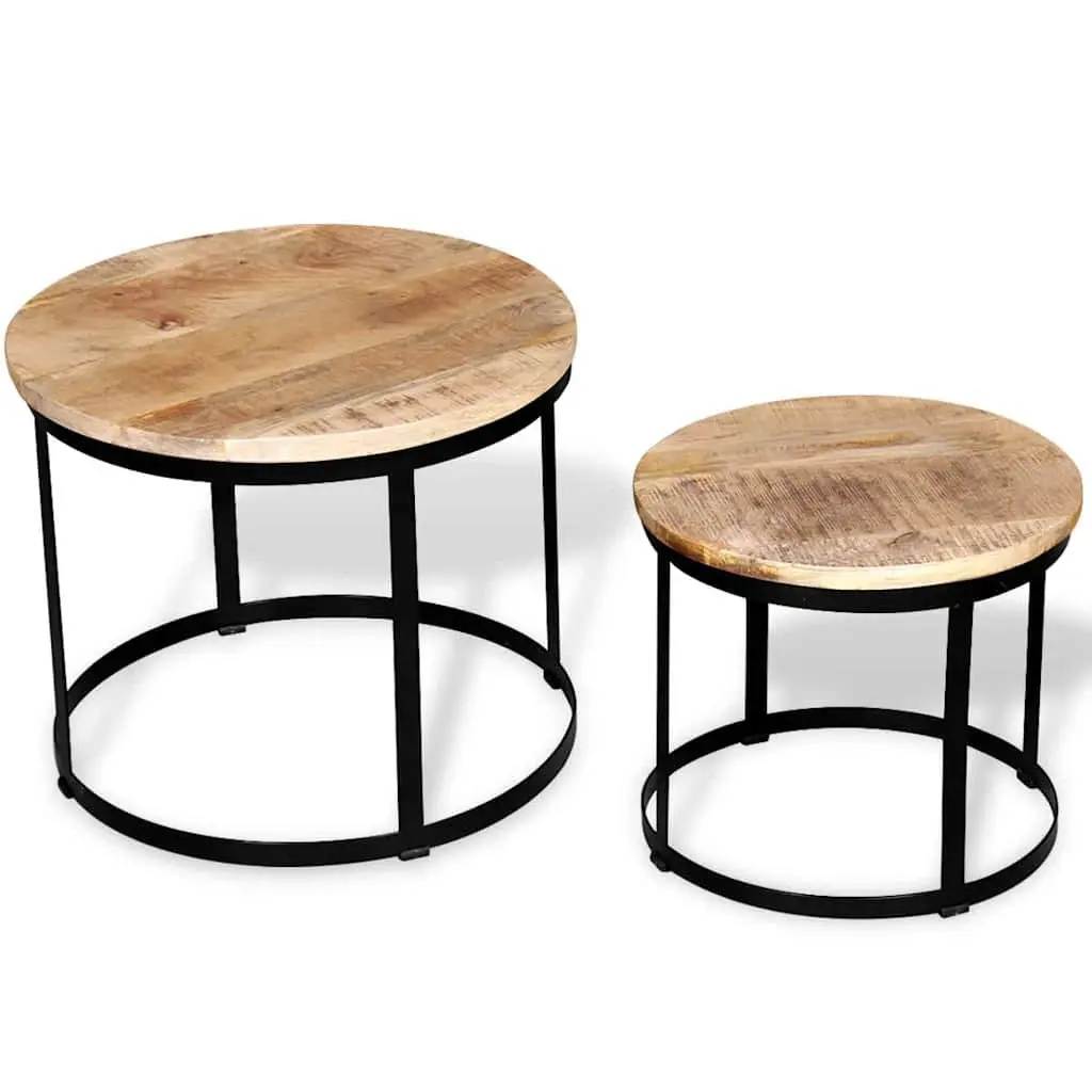 Coffee Table Set Living Room 40/50 cm Round Wooden Accent Tables