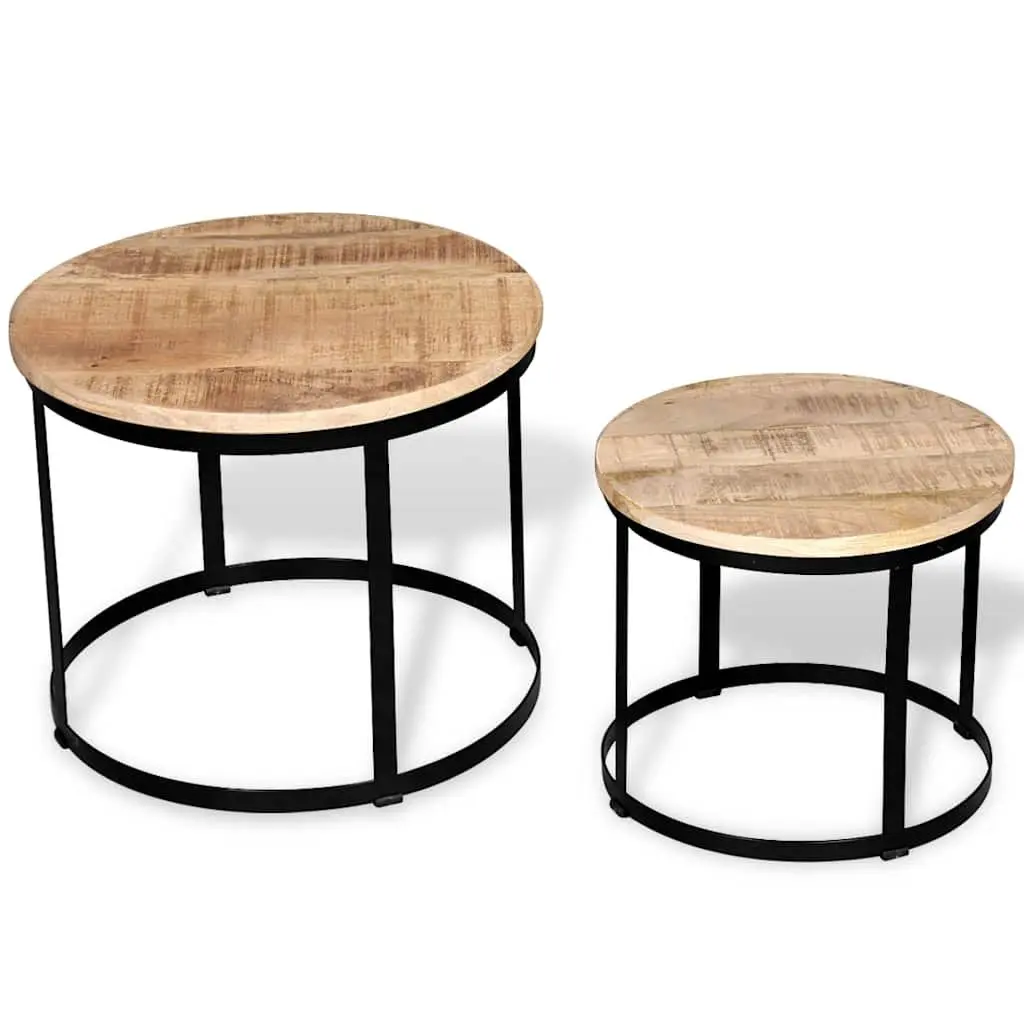 Coffee Table Set Living Room 40/50 cm Round Wooden Accent Tables