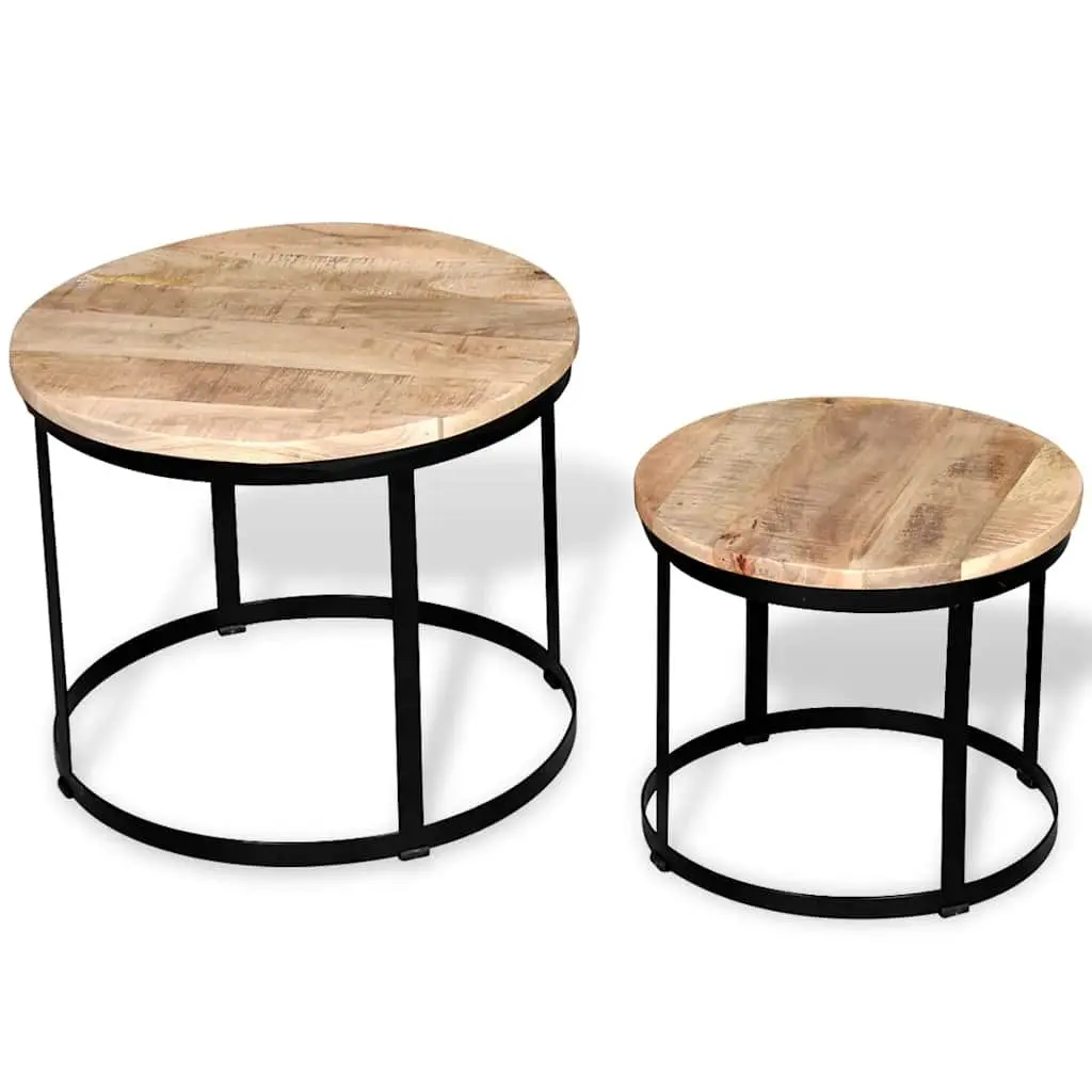 Coffee Table Set Living Room 40/50 cm Round Wooden Accent Tables
