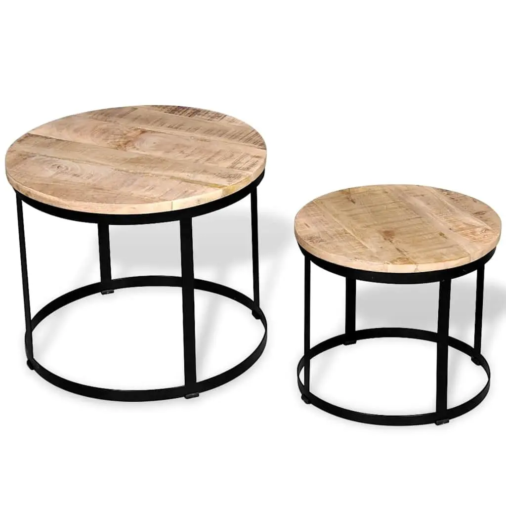 Coffee Table Set Living Room 40/50 cm Round Wooden Accent Tables