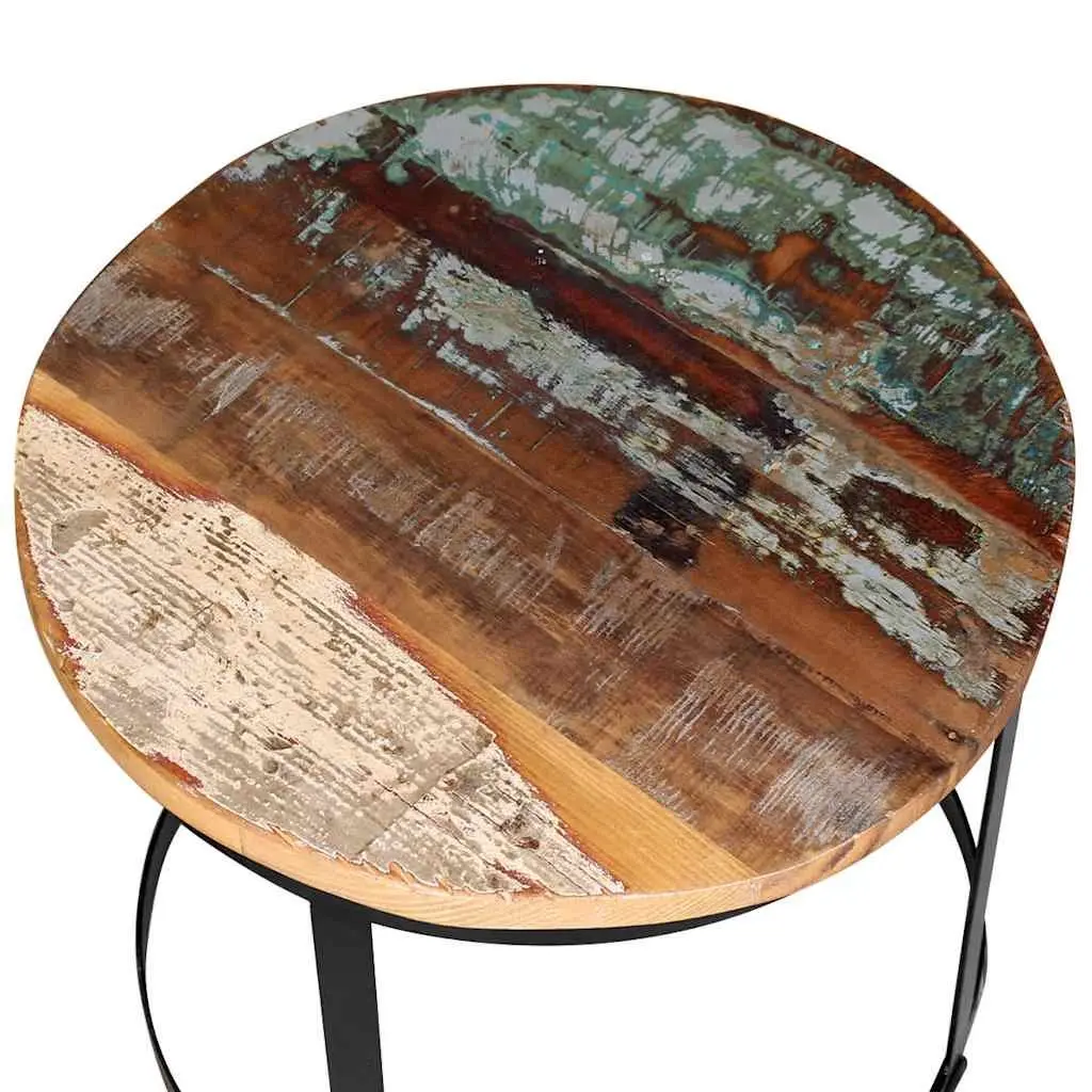 Coffee Table Set 2 Pieces Round Industrial Vintage Reclaimed Wood Living Room