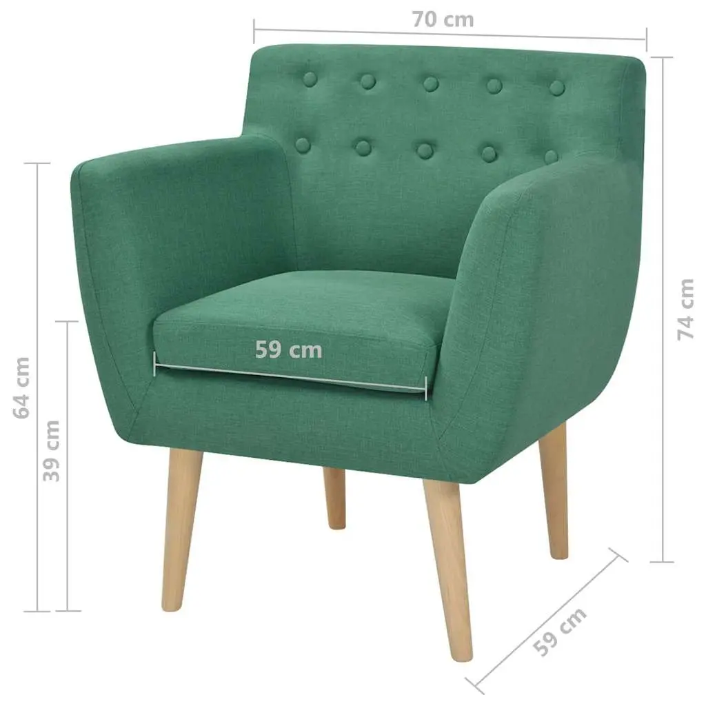 Armchair Green Fabric Upholstery Wooden Frame Living Room Seat