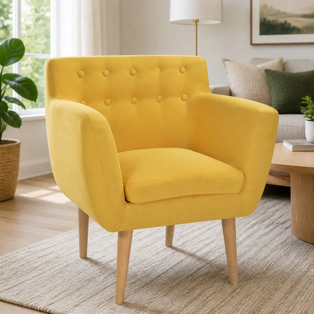 Armchair Living Room Yellow Fabric Modern Size