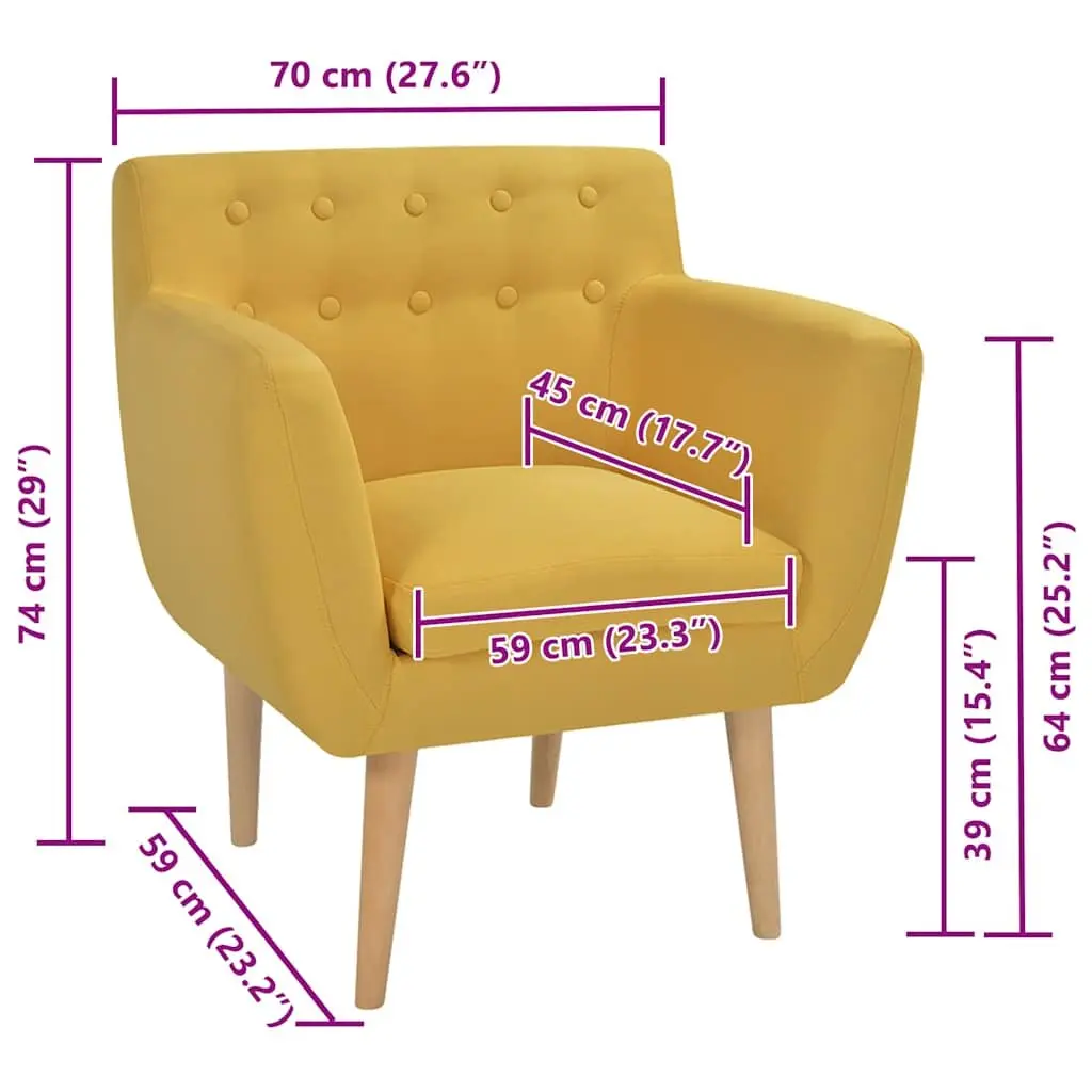 Armchair Living Room Yellow Fabric Modern Size