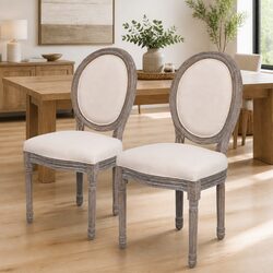 Set of 2 Cream Dining Chairs with Wooden Frame