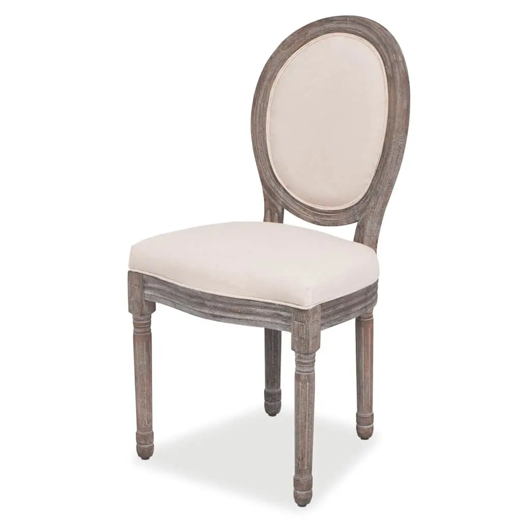 Dining Chairs Kitchen Room Cream Fabric Padded Seat 2 Piece Wooden Legs